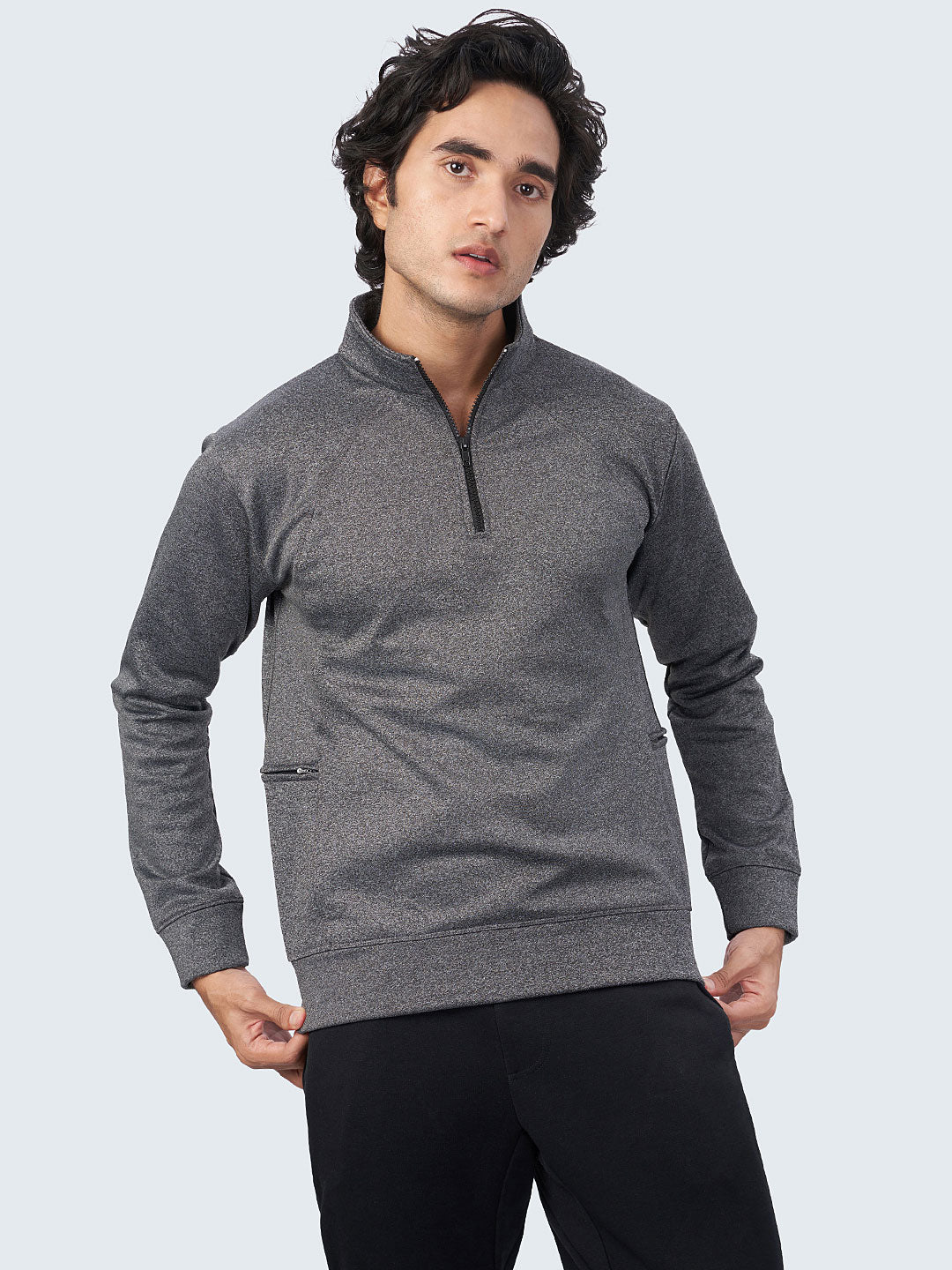 Men Fleece Melange Active Quarter-Zip Jacket - 1890GY