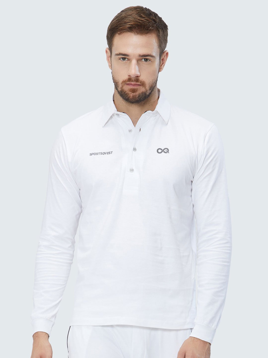 Customise Men Cricket Whites 2-Way Stretch Full Sleeves Solid Polo Jersey - 1910CWJ