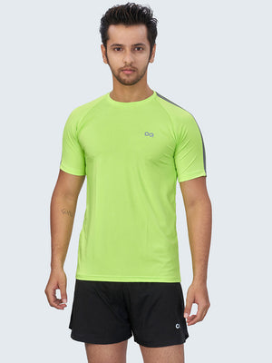 Men's Striped Active Sports T-Shirt: Neon Green - Front