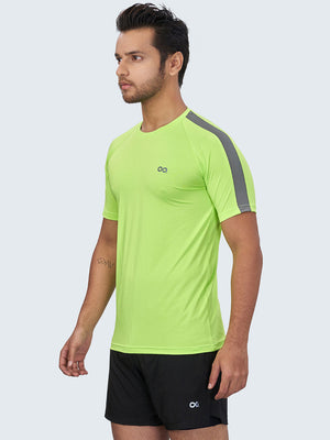 Men's Striped Active Sports T-Shirt: Neon Green - Side