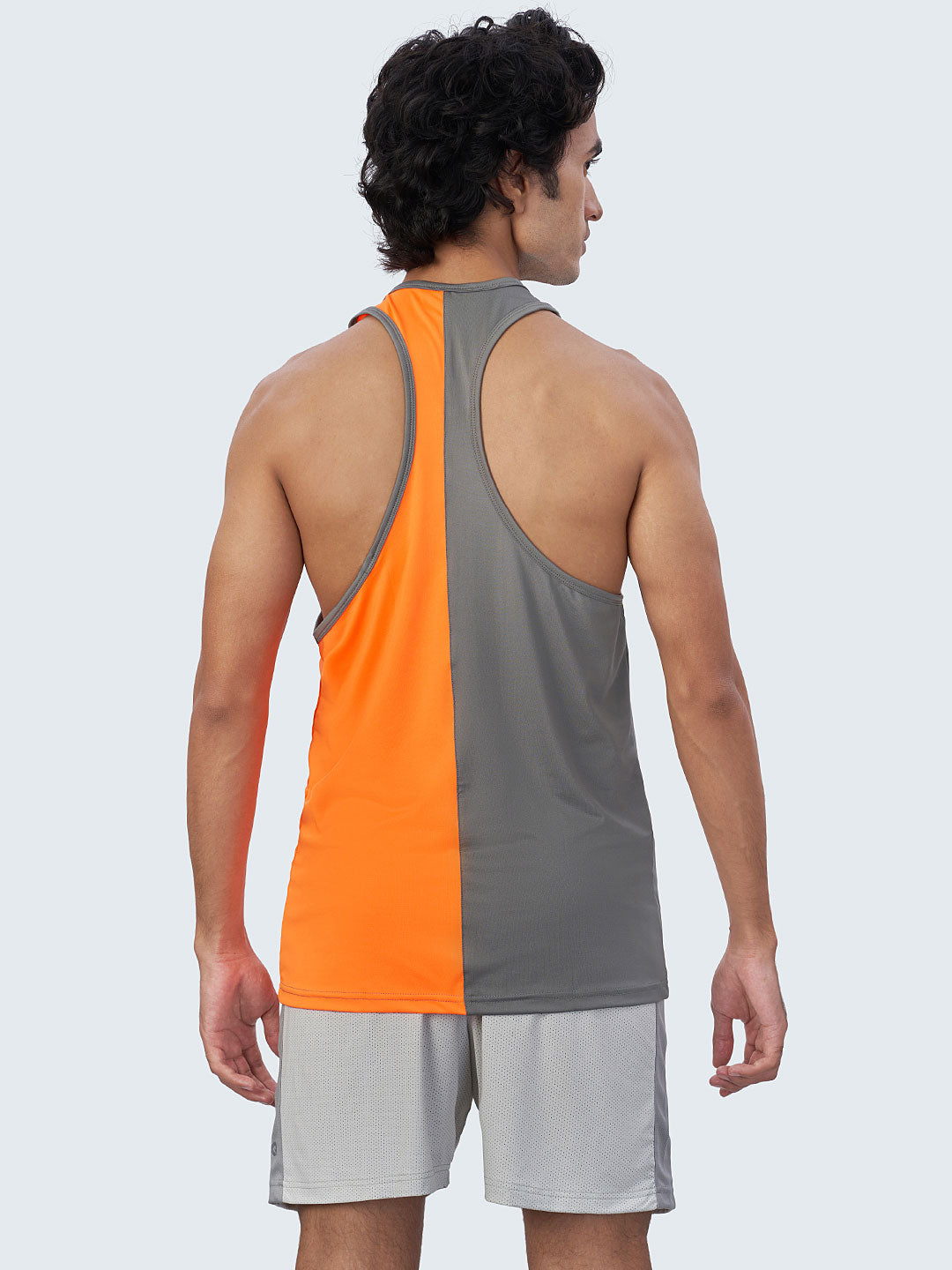 Men's Two-Tone Active Gym Vest: Orange & Grey - Front