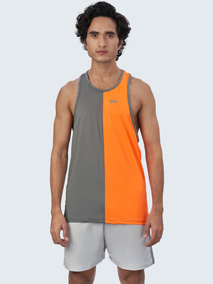 Men's Two-Tone Active Gym Vest: Orange & Grey - Front