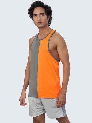 Men's Two-Tone Active Gym Vest: Orange & Grey - Side