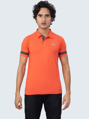 Men's Active Polo T-Shirt: Orange - Front