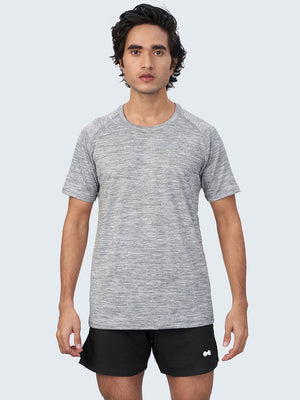 Men Grey Melange Round Neck Active T-shirt - 1954GY | Sportsqvest