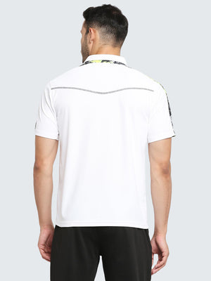Men's Abstract Active Zipper Polo T-Shirt: White