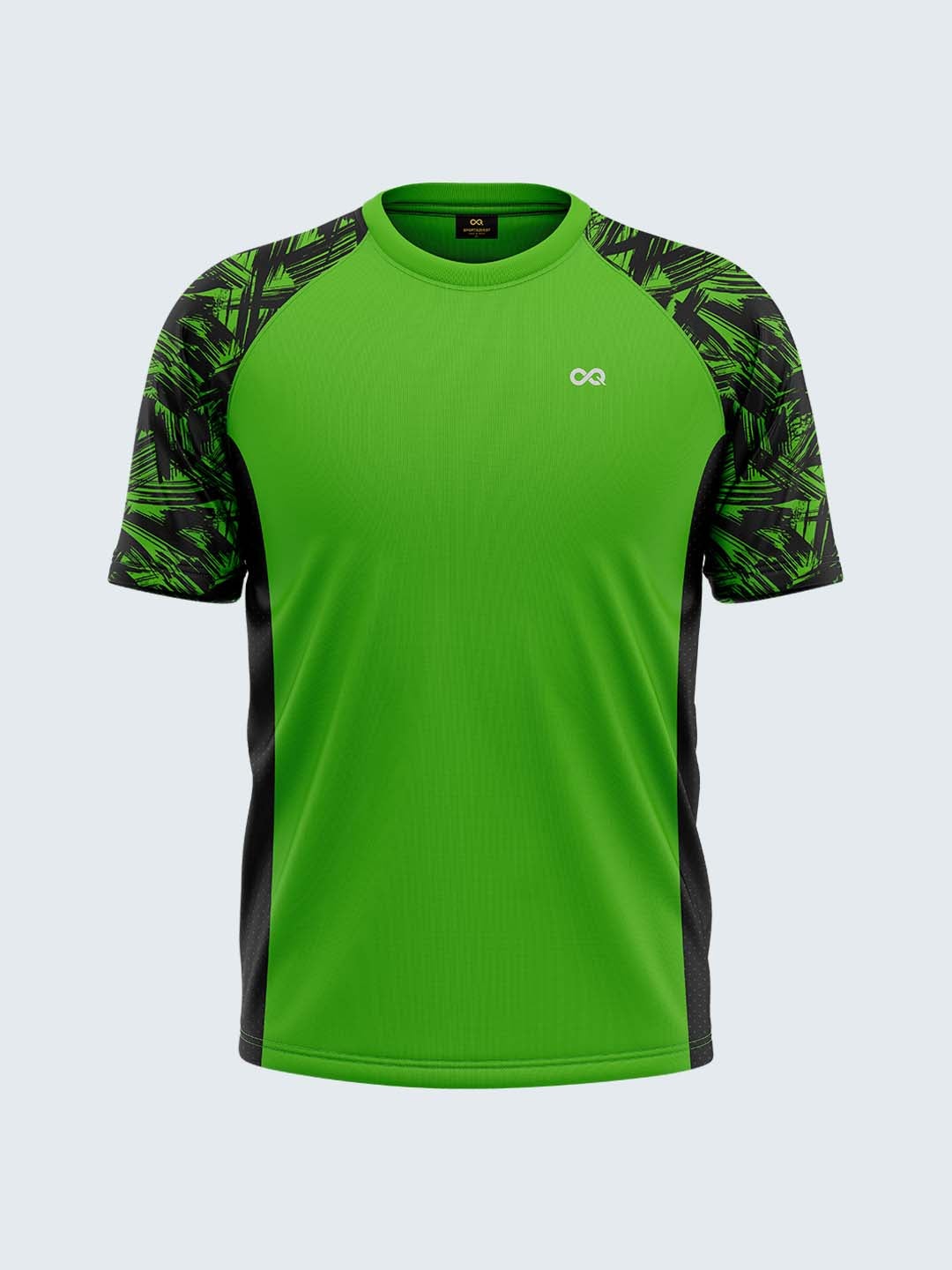 Men's Green Printed Round Neck Raglan Sports T-Shirt - 1982GN