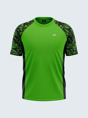Men's Green Printed Round Neck Raglan Sports T-Shirt - 1982GN | Front