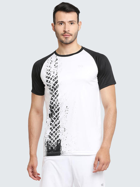 Men's Geometric Active Sports T-Shirt: White & Black