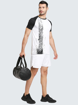 Men's Abstract Active Sports T-Shirt: White & Black