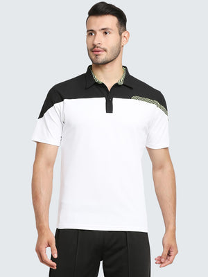 Men's Abstract Two-Tone Active Polo T-Shirt: Black & White