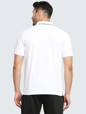 Men's Active Polo T-Shirt with Abstract Pocket: White