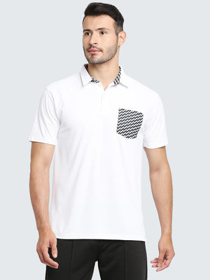 Men's Active Polo T-Shirt with Abstract Pocket: White