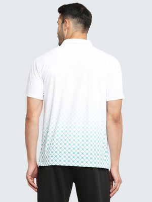 Men's Geometric Active Polo T-Shirt: White
