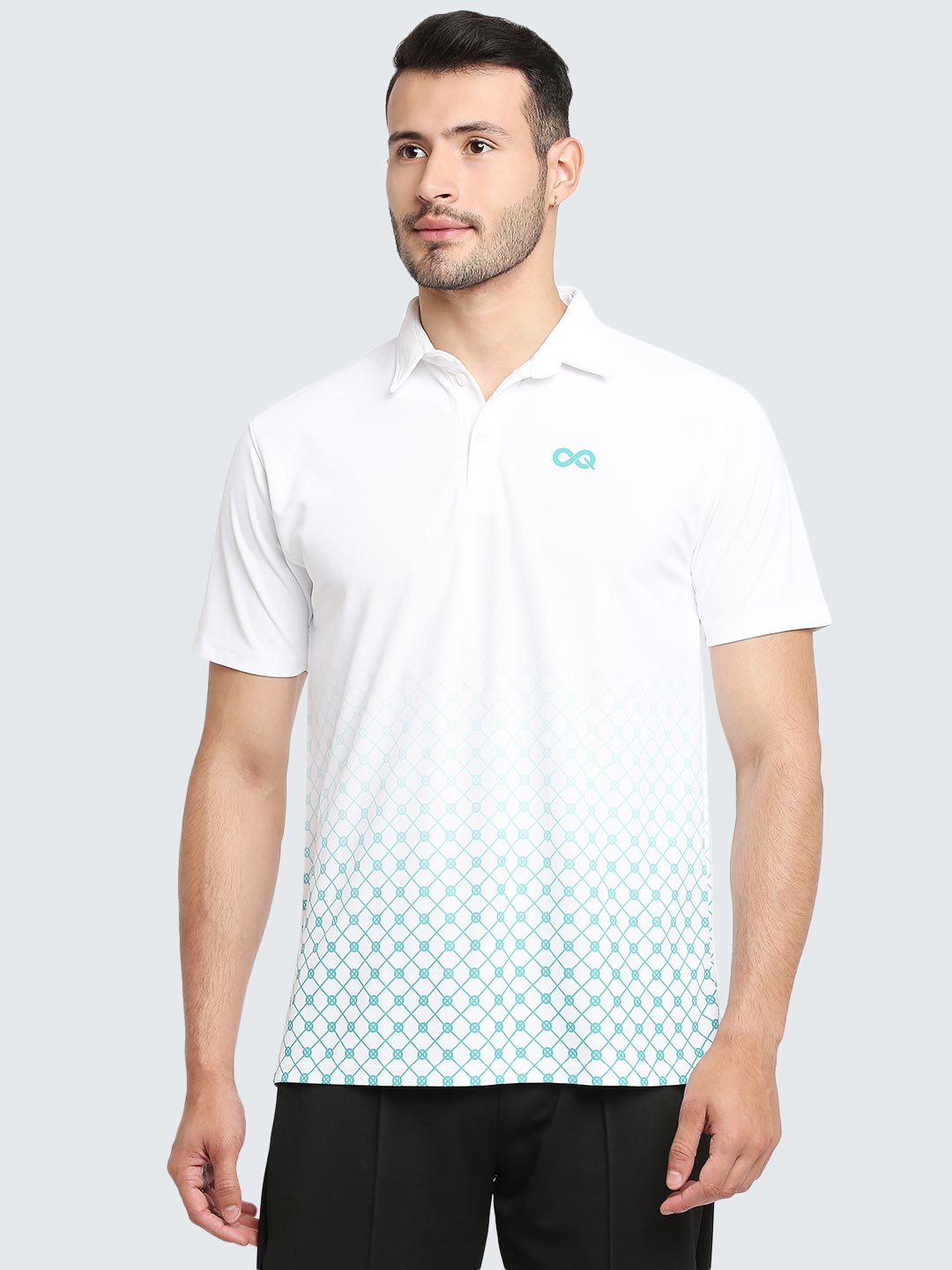 Men&#39;s Geometric Active Polo T-Shirt: White