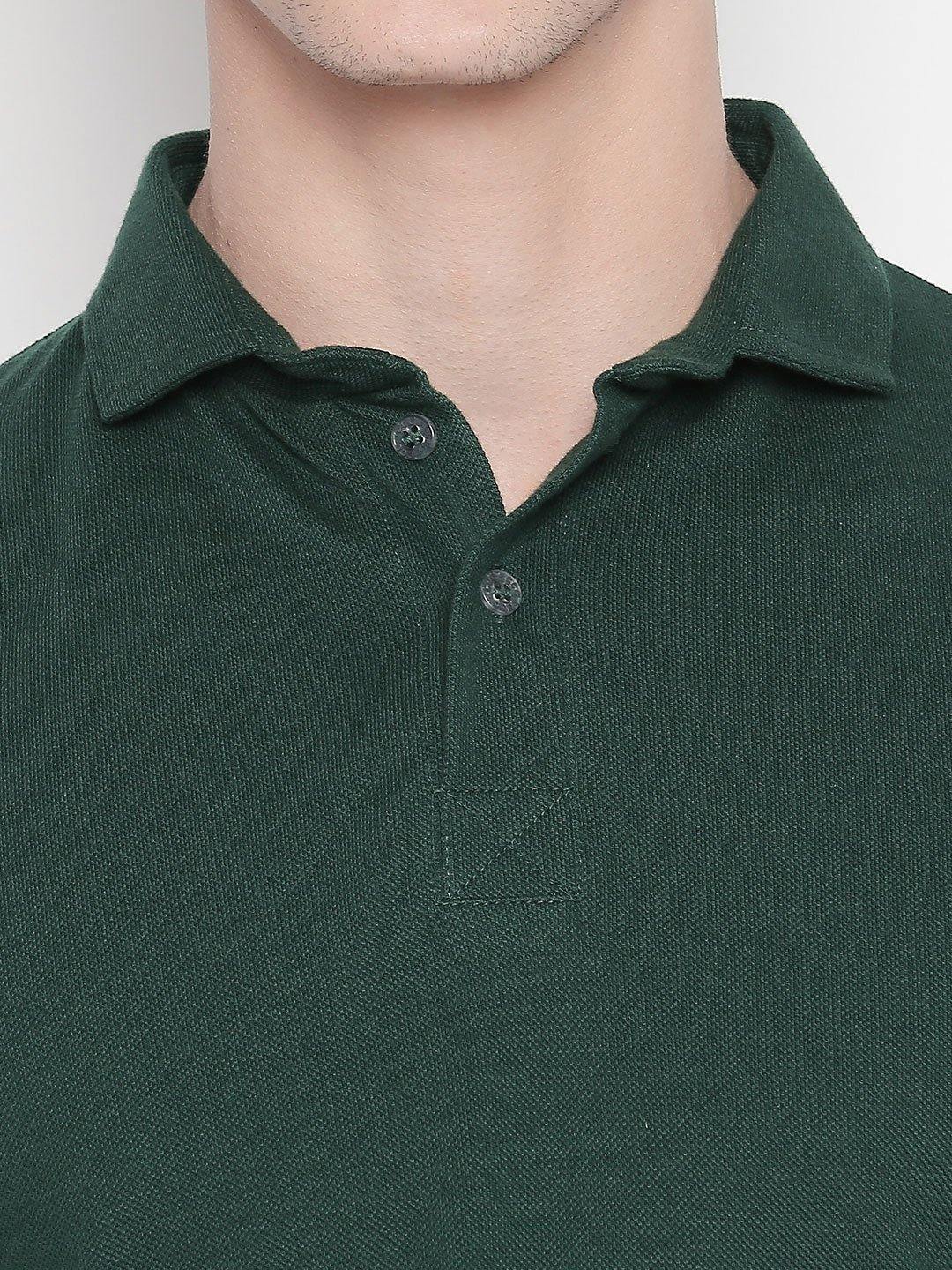 Men Dark Green Solid Winter Polo T-shirt-A10118GN - Sportsqvest