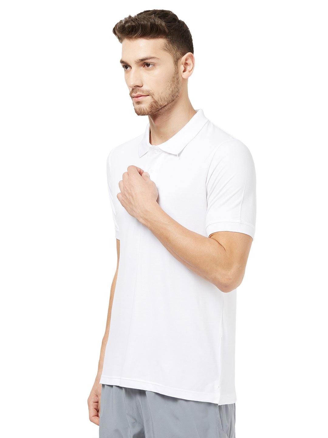 Men White Solid Golf Polo T-shirt-A1027WH - Sportsqvest