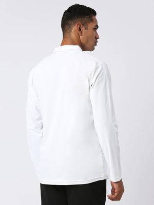 Men's Sports Polo Shirt - White, Long Sleeves - Back