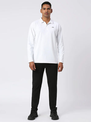 Men's Sports Polo Shirt - White, Long Sleeves - Lifestyle