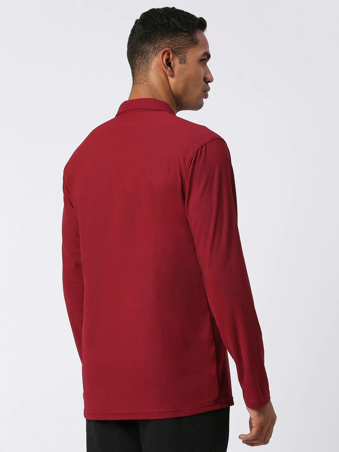 Men's Sports Polo Shirt - Maroon, Long Sleeves - Front