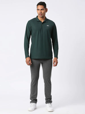 Men's Sports Polo Shirt - Dark Green, Long Sleeves - Lifestyle