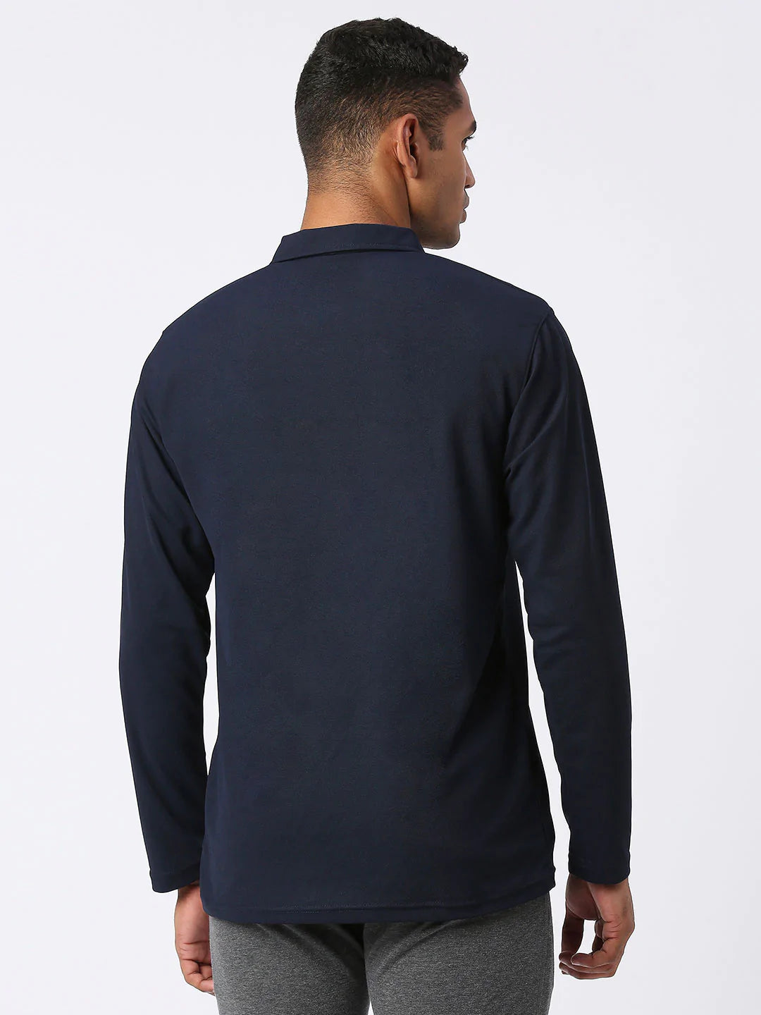 Men&#39;s Sports Polo Shirt - Navy Blue, Long Sleeves - Back