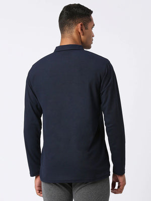 Men's Sports Polo Shirt - Navy Blue, Long Sleeves - Back