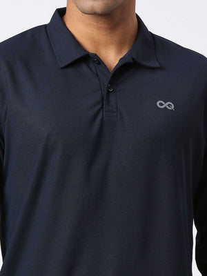 Men's Sports Polo Shirt - Navy Blue, Long Sleeves - Zoom