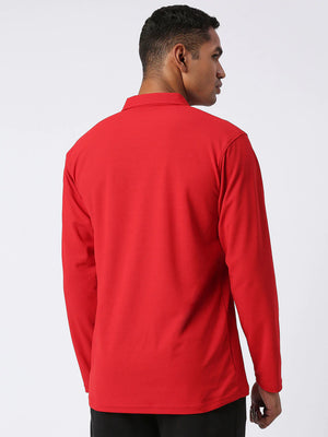 Men's Sports Polo Shirt - Red, Long Sleeves - Back