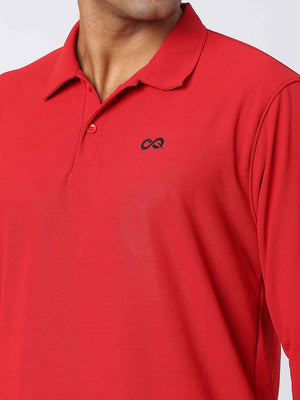 Men's Sports Polo Shirt - Red, Long Sleeves - Zoom