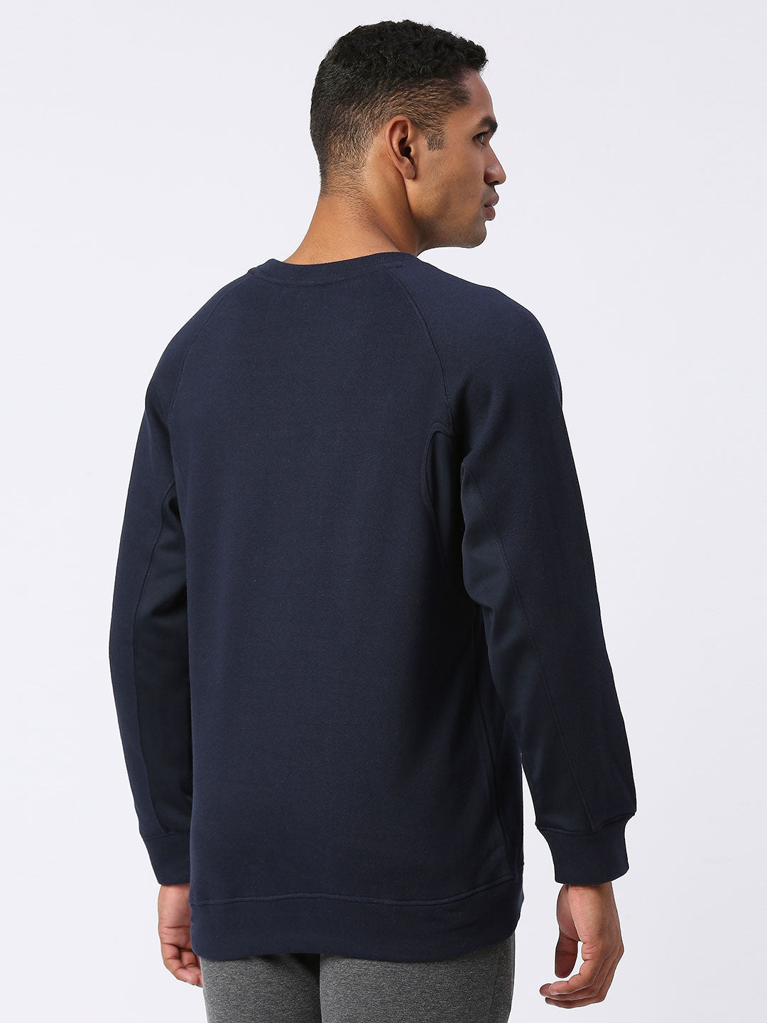 Men&#39;s Cotton Fleece Looper Sweatshirt - Navy Blue (Back)