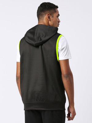Men's Sports Vest Hoodie - Black & Neon Green (Back)