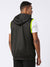 Men's Sports Vest Hoodie - Black & Neon Green (Front)