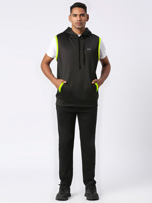 Men's Sports Vest Hoodie - Black & Neon Green (Lifestyle)