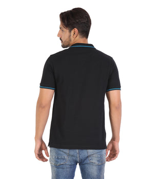 Men Black Tipping Polo Neck T-shirt - A10102BK