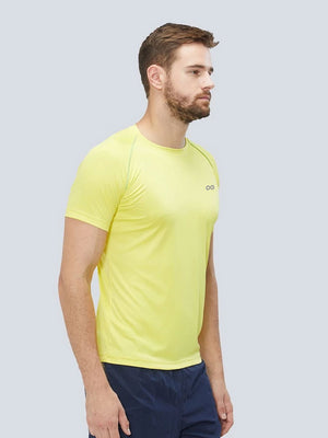Men Yellow Stretch Solid Round Neck Active T-shirt - A10035YW