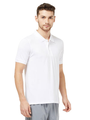 Men White Solid Golf Polo T-shirt-A1027WH - Sportsqvest