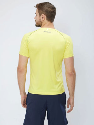 Men Yellow Stretch Solid Round Neck Active T-shirt - A10035YW