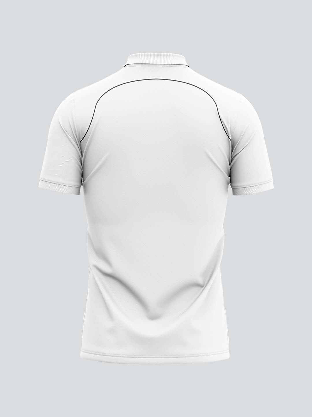 Men Cricket Whites 2-Way Stretch With Black Pipping Solid Polo Jersey-A10010WH