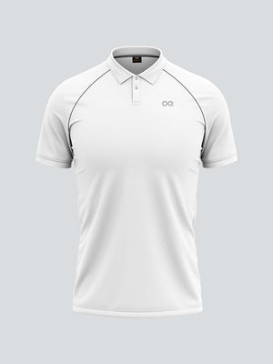 Men Cricket Whites 2-Way Stretch With Black Pipping Solid Polo Jersey-A10010WH