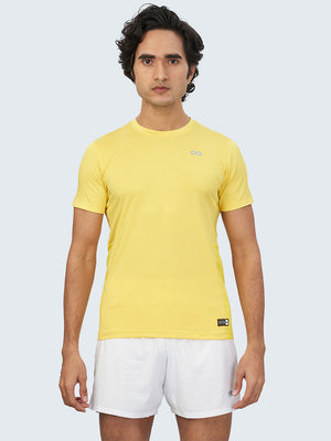 Men Yellow Stretch Solid Round Neck Active T-shirt - A10025YW
