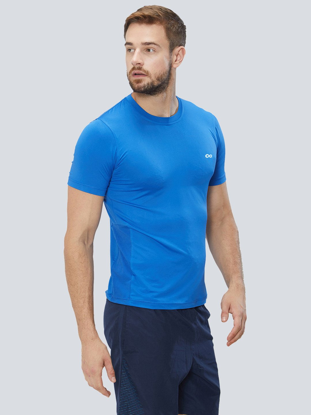 Men Blue Stretch Solid Round Neck Premium T-shirt - A10026BL