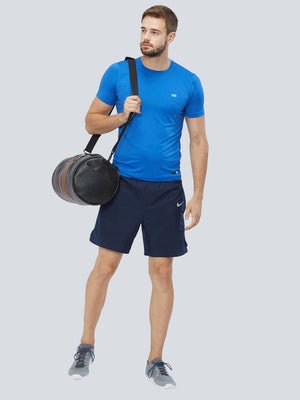 Men Blue 4-Way Stretch Solid Round Neck T-shirt Sportsqvest