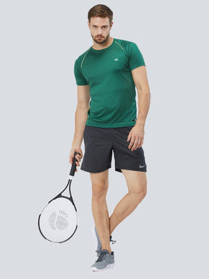 Men Green 2-Way Stretch Solid Round Neck T-shirt Sportsqvest