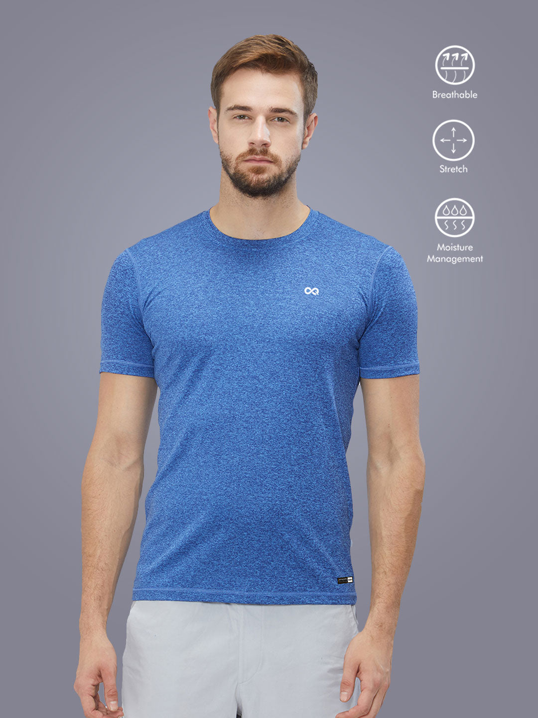 Men Dark Blue Stretch Self Design Active T-shirt - A10039BL
