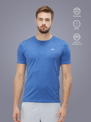 Men Dark Blue Stretch Self Design Active T-shirt - A10039BL