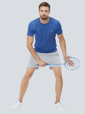Men Dark Blue 2-Way Stretch Self Design Round Neck T-shirt Sportsqvest