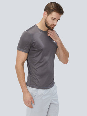 Men Charcoal 2-Way Stretch Solid Round Neck T-shirt Sportsqvest
