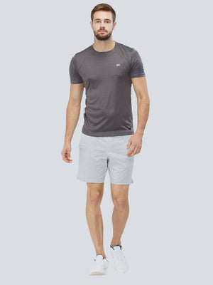 Men Charcoal 2-Way Stretch Solid Round Neck T-shirt Sportsqvest