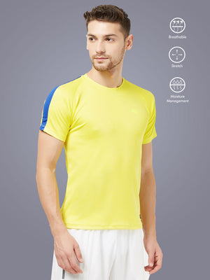Men Yellow Solid Round Neck Active T-shirt - A10065YW